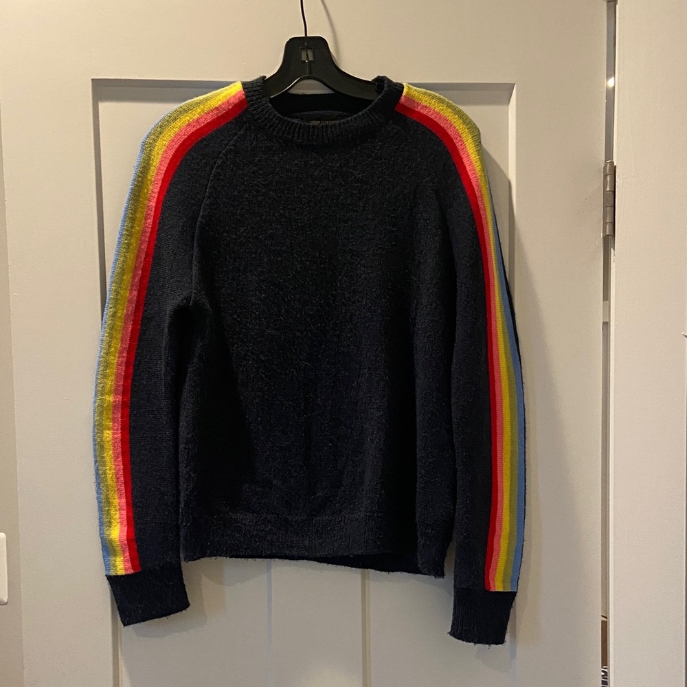 Urban Outfitters Navy Sweater with Rainbow Stripe Sleeves